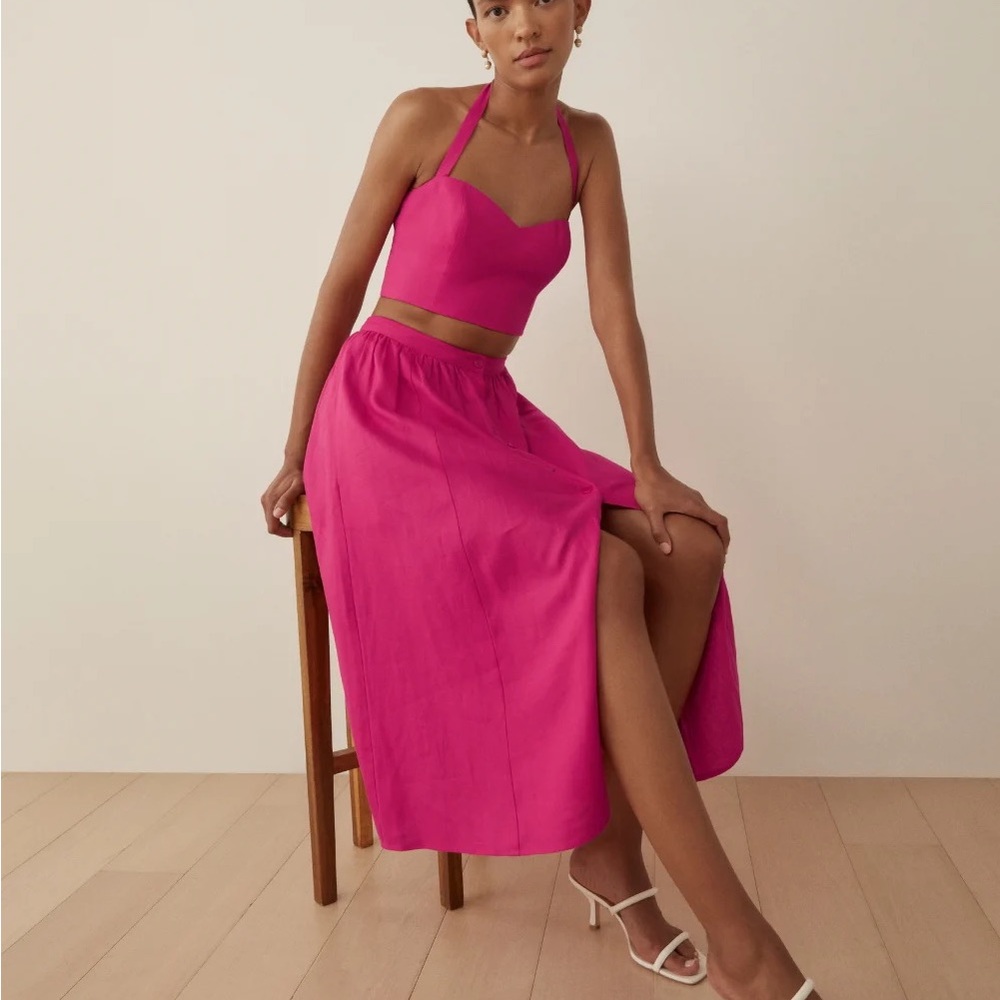 Reformation Orzo Linen Two Piece Corvette Color. Never worn.